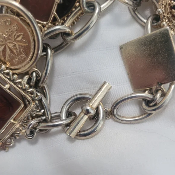 1950s Intaglio Glass Cameo Italian Roman Greek Chunky Toggle Charm Bracelet